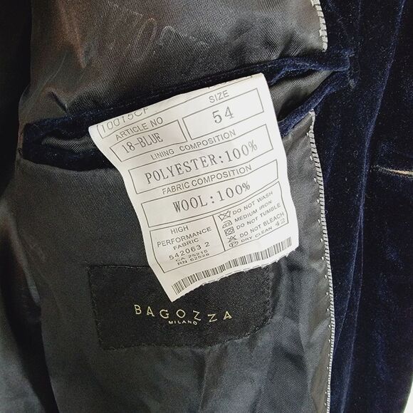 Bagozza Midnight Blue Velour Mens Blazer US Size 44 EU Size 54 - Picture 10 of 14